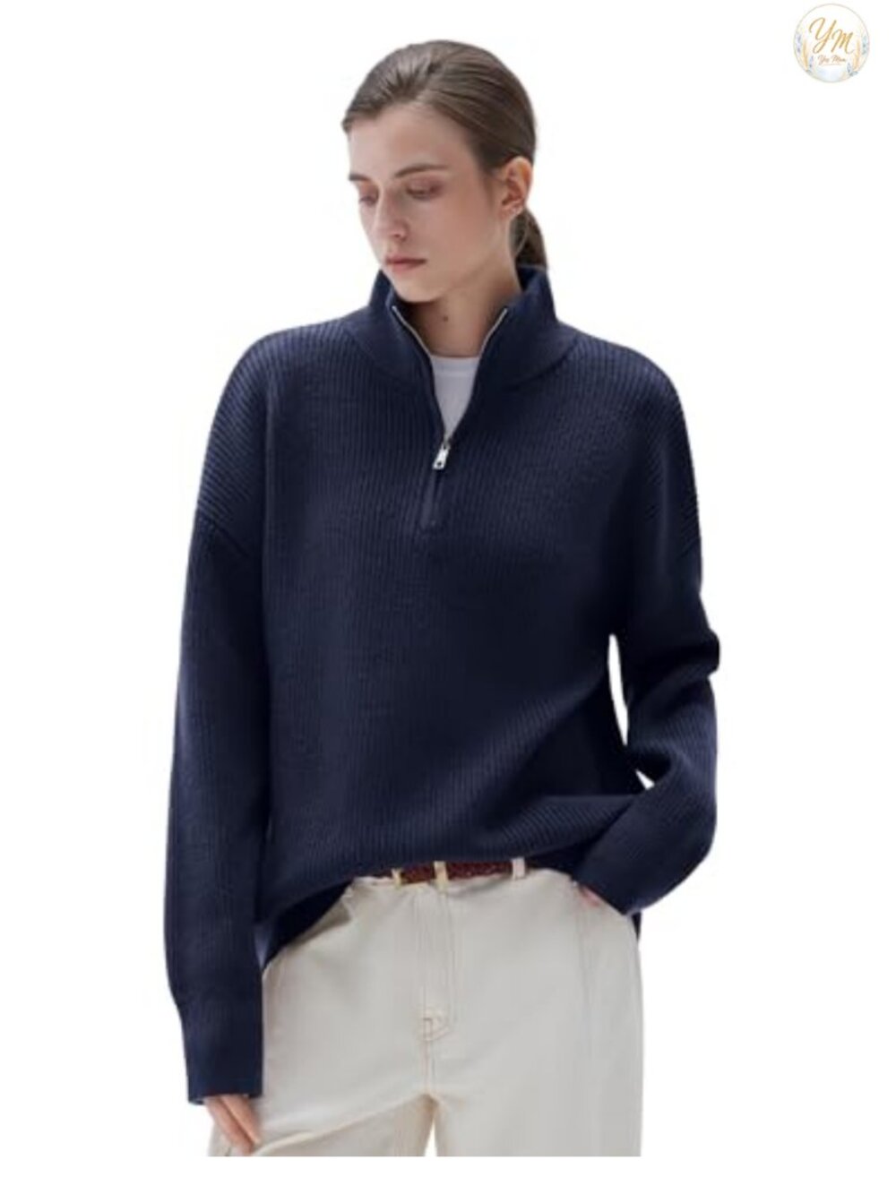 Women's Cashmere Blend Oversized Quarter Zip Pullover Sweater